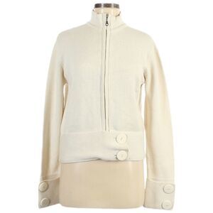 GAIA Cream Minimalist Zip Front Knit Jacket L